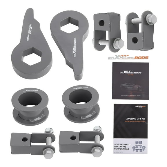 MaXpeedingrods 3" Front & 2" Rear Leveling Lift Kit for 2000-2006 Chevy Avalanche Tahoe Suburban Yukon Escalade 6-Lug Truck, with Front Rear Shock Extenders, Gray