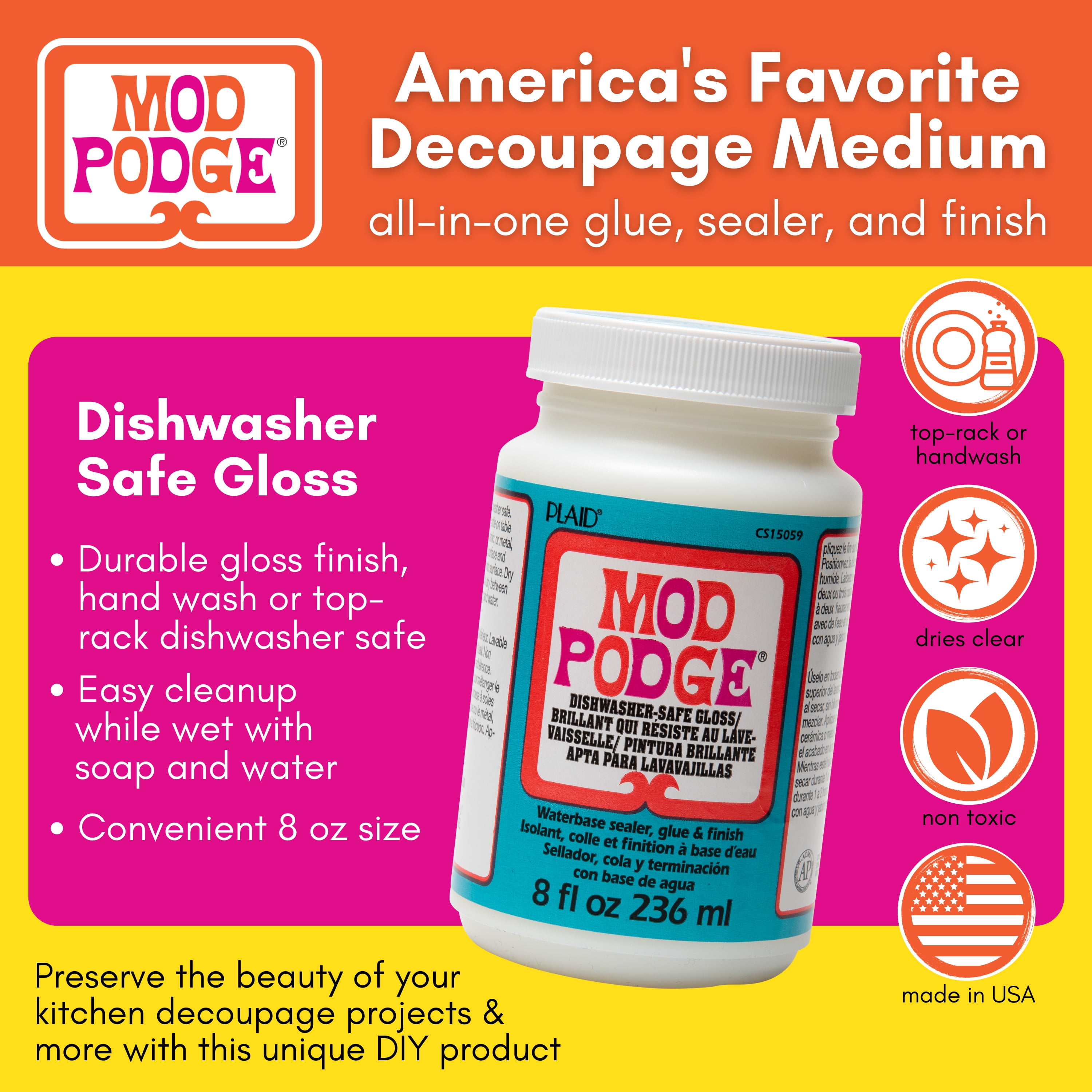 Mod Podge 8oz Craft Glue - Dishwasher Safe Gloss : Target