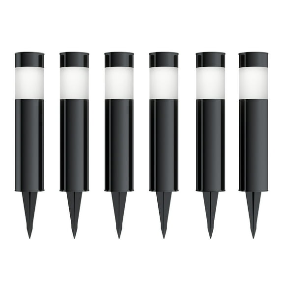 Pure Garden Stainless-Steel Outdoor LED Solar Bollard Lights 6-Pack (Black)