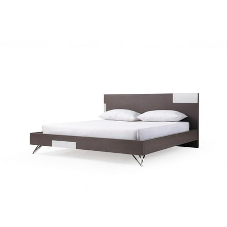 Grey Oak & Stainless Steel Queen Bed VIG Modrest Nicola Modern Contemporary