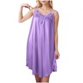 thumbnail image 2 of Fazvaoo Womens Nightgowns Short Sleeve Short Sleepwear Summer Silk Nightgowns(Purple,0), 2 of 7