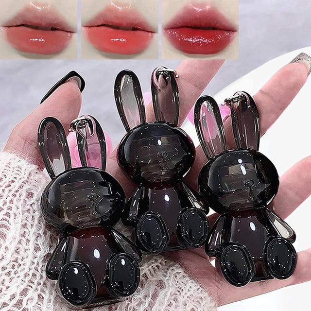 DENESTUP Juego de 3 brillos de labios hidratantes de conejito, lápices labiales líquidos de gelatina, brillo de labios lindo y brillante, brillo de labios hidratante con acabado de vidrio para mujeres