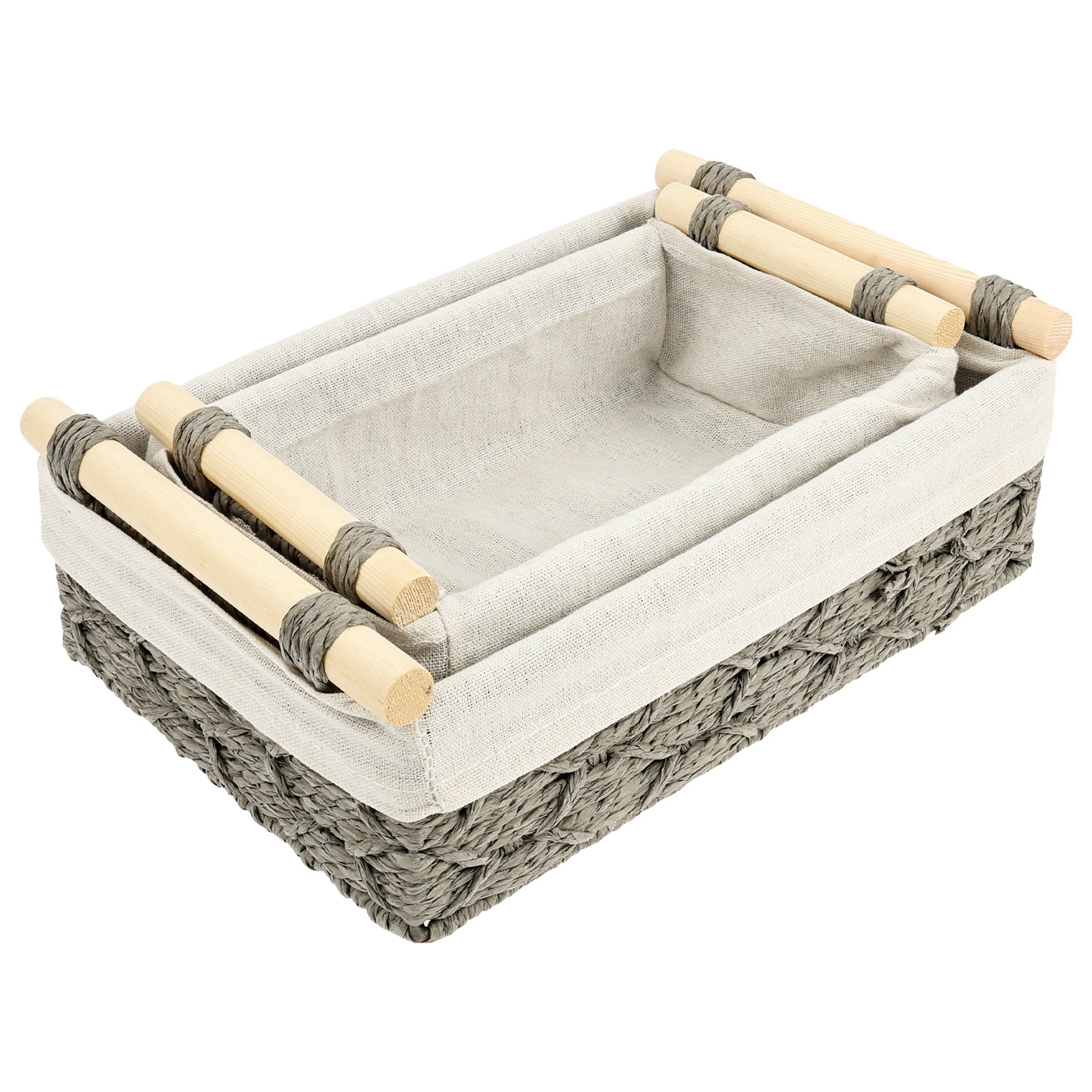Dznils Wicker Toilet Paper Storage Basket with Handle, Bathroom Towel Organizer, Gray, Set of 2