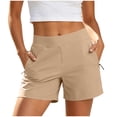 thumbnail image 2 of Women's Solid Color High Waisted Yoga Shorts Tummy Control Athletic Workout Shorts with Pockets Khaki XL(XL), 2 of 7