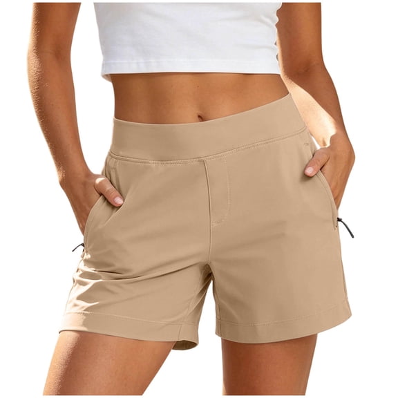 Cmfcve Women's Mid Rise Hiking Shorts Stretch Lightweight Quick Dry Athletic Shorts with Zipper Pockets