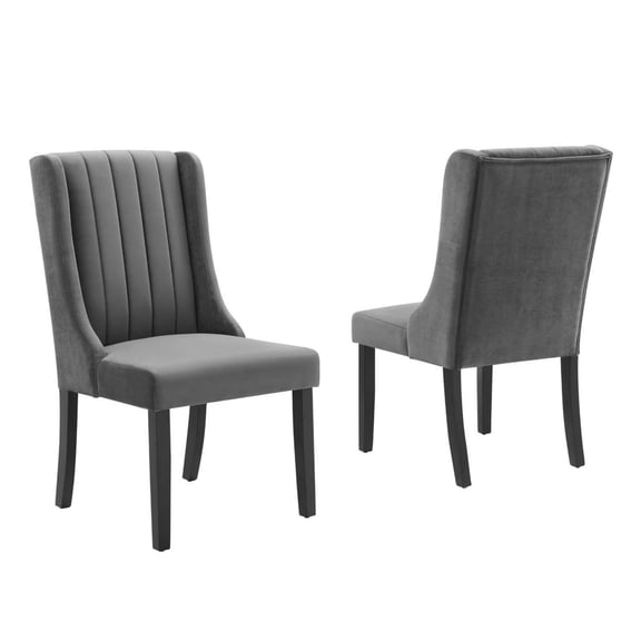 Modway Renew Parsons Performance Velvet Dining Side Chairs - Set of 2 in Gray