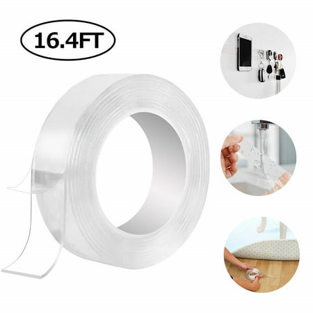 AUCHEN Traceless Washable Adhesive Tape, 3mm Transparent Reusable Gel Nano Tape | Multifunction Clear Double-sided Removable Tape for Paste Photos and Posters, Fix Carpet Mats etc. ( 5M /16.5Ft