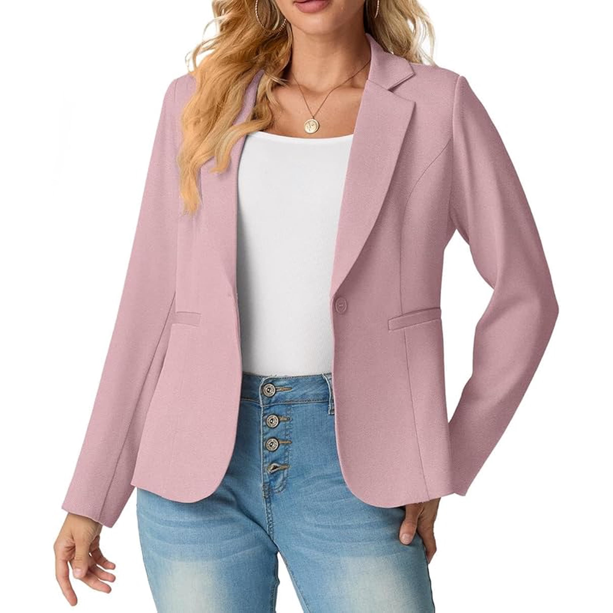 JWD Women's Single-Button Tailored Blazer Jacket – Notch Lapel, Lightweight Suit Coat Pink 8