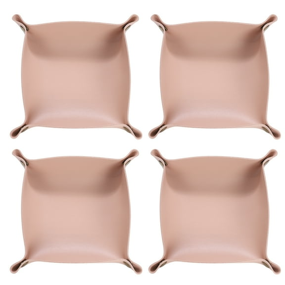 Uxcell 4pcs PU Leather Valet Tray Unisex Folding Small Catchall Tray, Pink