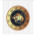 thumbnail image 3 of Zodiac Taurus Shower Curtain, Circle with Twelve Signs Bull Icon in the Middle Future Cosmos, Fabric Bathroom Set with Hooks, 69W X 70L Inches, Pale Brown Yellow Indigo, by Ambesonne, 3 of 3
