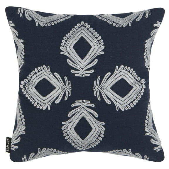 SAFAVIEH Blossom 16" x 16" Tropical Floral Plush Pillow, Navy/Periwinkle