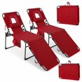 thumbnail image 4 of Folding Tanning Lounge Chair with Face Hole – 5-Position Adjustable Backrest – Pillow & Side Pocket – Portable Patio Recliner for Outdoor, Poolside, Beach – Red, Set of 2, 4 of 7