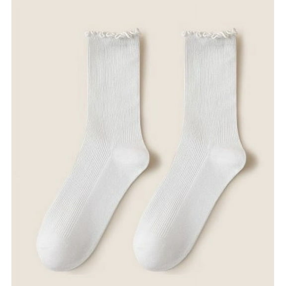 Delicioc 3 Pairs Ruffle Socks Frilly Socks Women Crew Socks Cute Socks White Ruffle Socks Tube Socks Women Mid Calf Women Socks