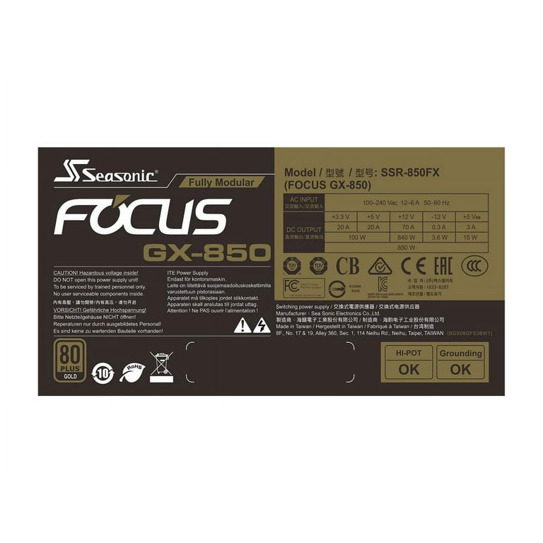 Seasonic Focus+ Series 850W 80+ Gold Power Supply 