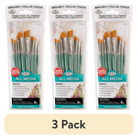 (3 pack) Royal & Langnickel 8 pc Golden Taklon Variety Brush Set