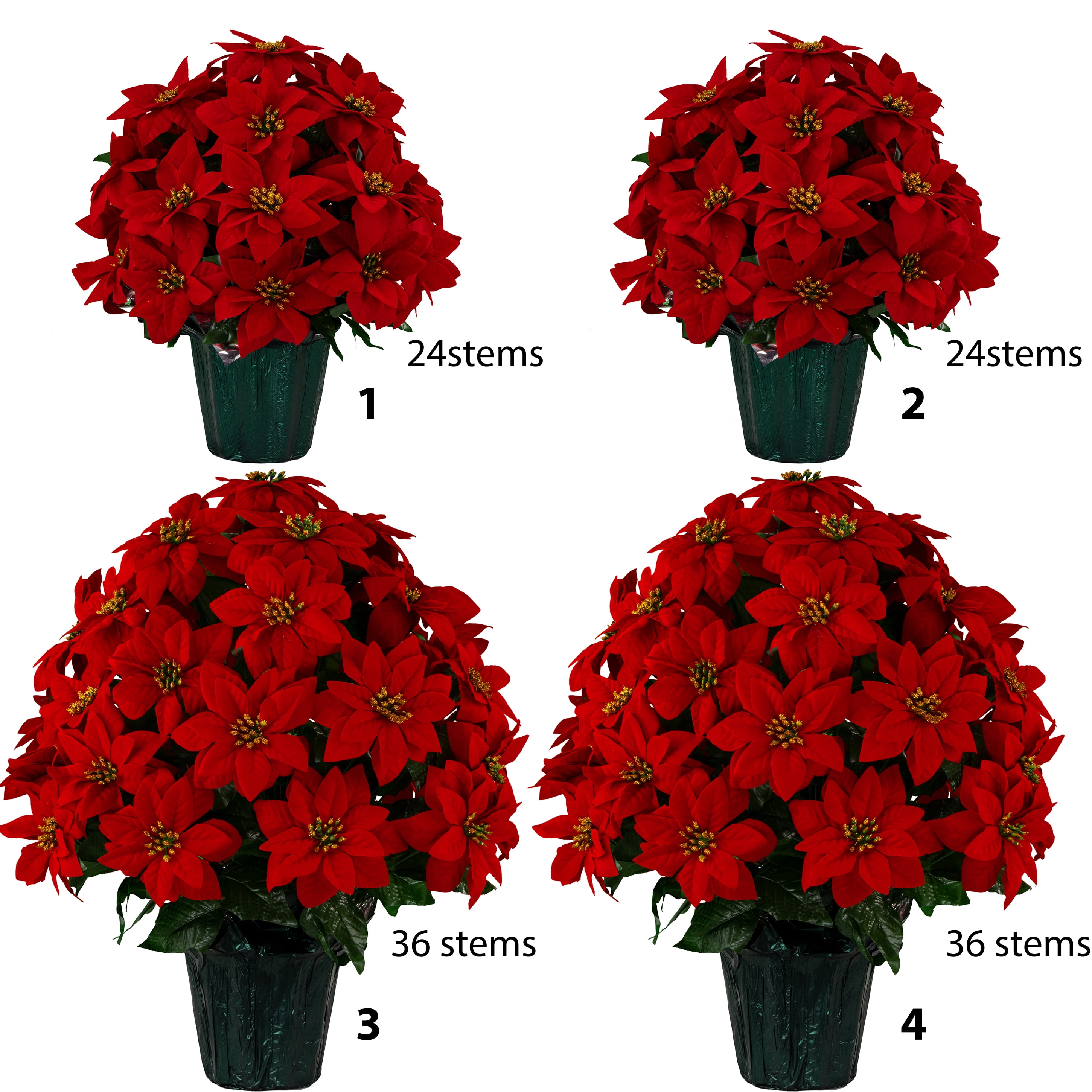 4 BUNCHES OF RED ARTIFICIAL POINSETTIA CHRISTMAS BUSH 28 INDIVIDUAL HEADS 