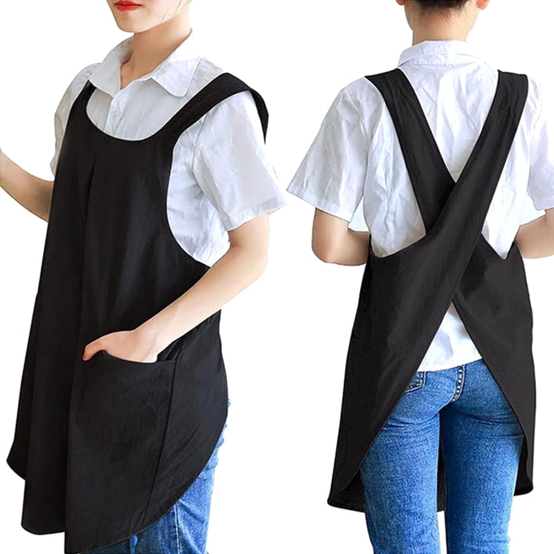 Cute Cross Back Apron Dress with Pockets Gardening Kitchen Smock Apron for Women Home Workwear Dress