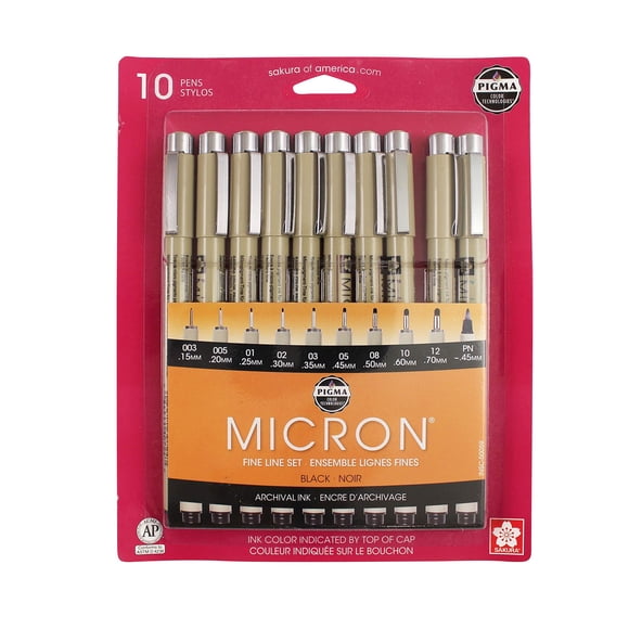 SAKURA Pigma Micron Ensemble Multi-Embouts, Pointe Assortie, Encre Noire, Lot de 10
