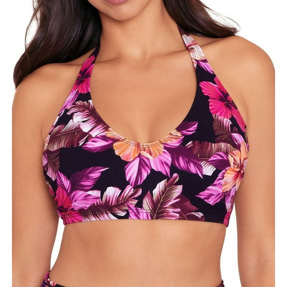 Women's Skinny Dippers 6540355 Mowie Peppermint Plunge Halter Swim Top (Black L)