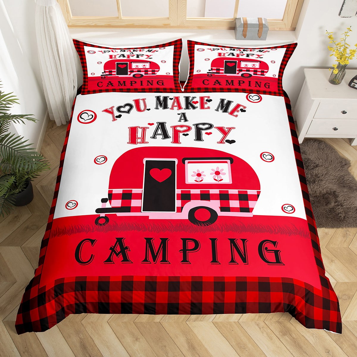 Camping Comforter Cover Camper Decor Red And Black Buffalo Checkered