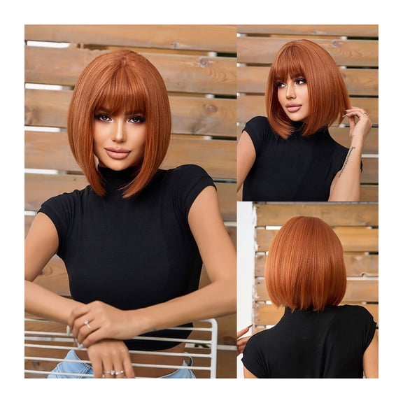 Straight Short Wigs with Bangs Orange Wig High Quality Synthetic Wigs for Women Daily Cosplay Heat Resistant Fiber Hair