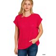 thumbnail image 1 of I AM A FASHION JUNKY Zenana Hacci Slub Rolled Up Sleeve Tee (RUBY, L), 1 of 3