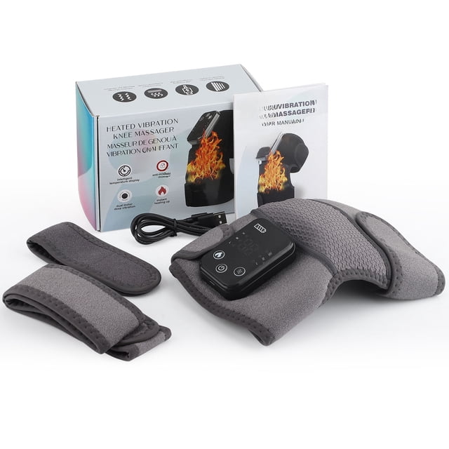 CE/FCC/ROHS Certified Portable Electric Knee Warmer with 4000mAh Battery - Effective Heating & Vibration Massage for Cold Knees, Arthritis Relief - Lightweight, Durable Gray Single Unit (Button