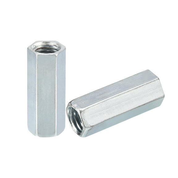 6pcs M12x15x40mm Coupling Nuts - Galvanized Carbon Steel Hex Threaded Rod Coupler for Furniture, Electronic, Industrial