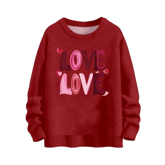 Dreluolixuan Ugly Sweater Women Valentine's Day Crew Neck Warm Pullover Stretch Letter Coat Office Fall Versatile Tops