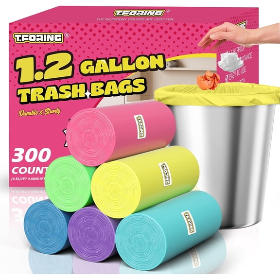 150 Count 4 Gallon Small Trash Bags - Colored Bathroom Garbage Bags Unscented Leak-proof, 15 Liter Plastic Wastebasket Can Liners for Office Bedroom Toilet and Car