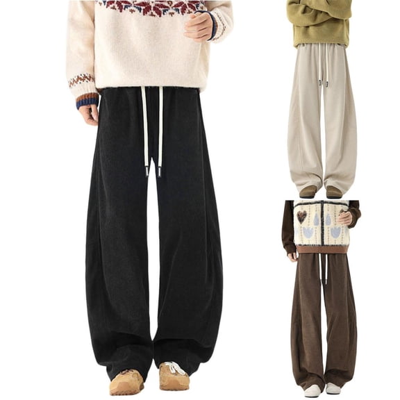 BXSRUTA Men's Corduroy Straight Leg Casual Pants with Elastic Waist, Drawstring, and Pockets