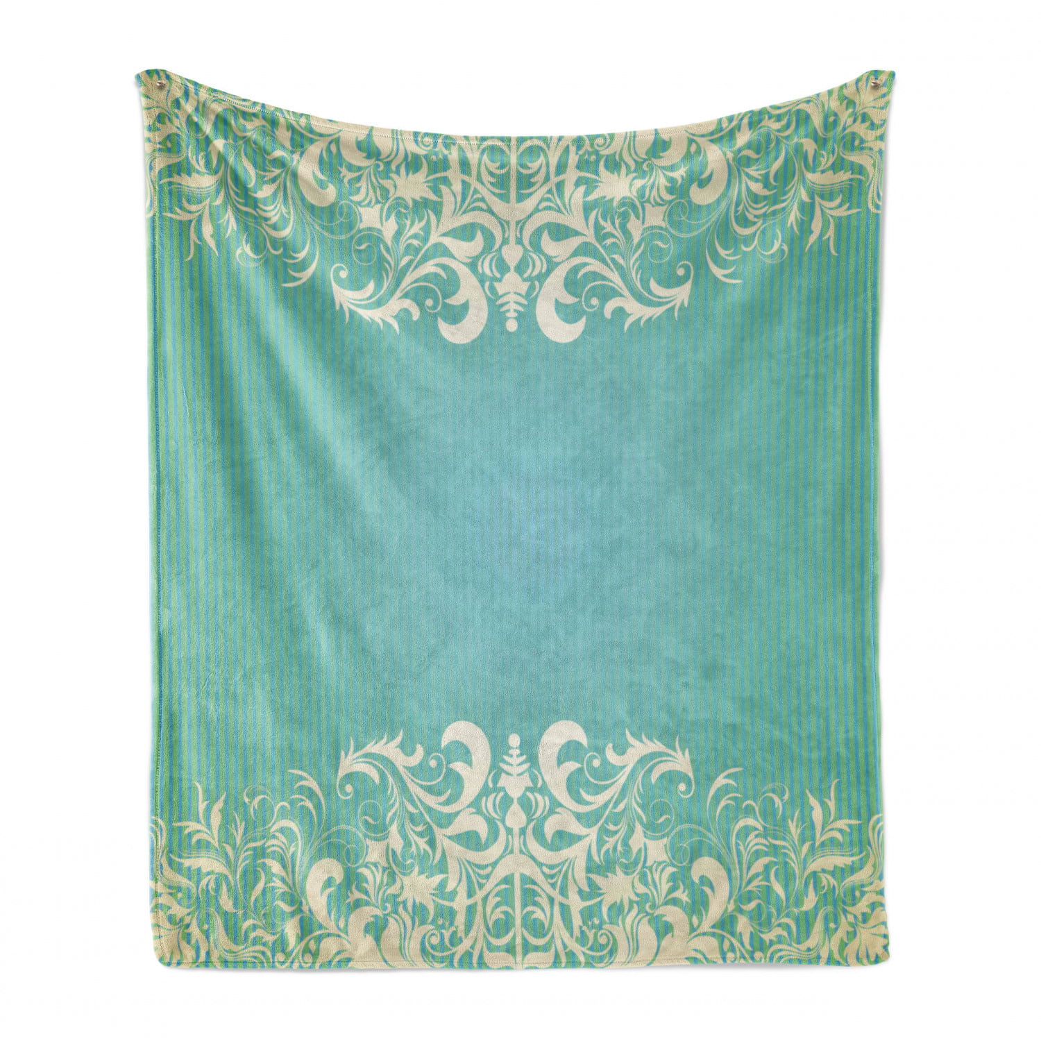 Ambesonne Vintage Throw Blanket Seafoam Grey Flannel Fleece Accent Piece Soft Couch Cover for Adults 70 x 90 Nostalgic Motif with Simple Floral Damask Curlicue