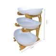 thumbnail image 2 of 3 Tier New Ceramic Fruit Bowl With Bamboo Wood, Plastic Storage Basket for Vegetables, Snack & Cake Tray for Home, Party & Wedding, 2 of 5