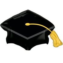 Anagram Graduation w Tassle 31" Grad Cap Super Shape Foil Balloon, Black Gold