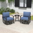 thumbnail image 2 of ALAULM 3 Pieces Patio Furniture Set, 2 Aluminum Outdoor Swivel Rocking Chairs with 5.1" Padded Removable Cushions & 1 Tempered Glass Coffee Table for Backyard Lawn Porch, Navy Blue, 2 of 8