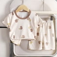 thumbnail image 2 of KPOPLK Toddler Baby Girl Pajamas Stripe Print Crew Neck Shirt Shorts Kids Summer Pjs Nightgown Outfits Set Size 7-8 Years,Brown, 2 of 6