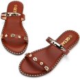 thumbnail image 1 of Getac CHANCLAS MUJER, SANDALIAS Planas con Punta Pbierta, Broche ajustable Correa con diseño remaches Suela Antiderrapante Viscoelástica PANTUNFLAS, Casuales Cómodas,Café, 1 of 8