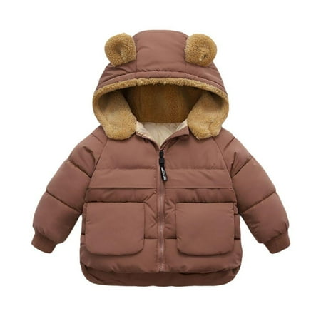 

Eleanos Baby Winter Jacket 1-6T Winter Jackets for Toddlers Infant Winter Toddler Down Coat for Kids Boys Girls Thicken Fleece Padded Jacket Zipper Cartoon Bear Hoodies Outerwear