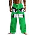 thumbnail image 3 of UVEASISHA Men's Big and Tall Beach Pants Angry Face Printed Linen Pants Drawstring Elastic Waist Lounge Pants Summer Lightweight Slacks with Pockets Green L, 3 of 4