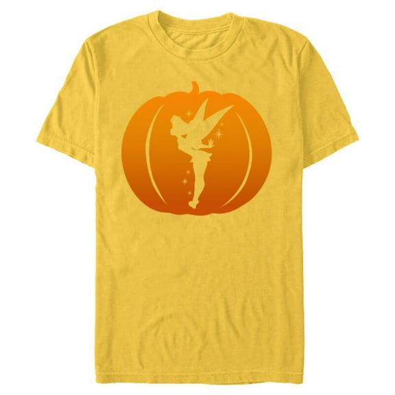 Disney Tinker Bell Silhouette Halloween Pumpkin - Short Sleeve Blended T-Shirt for Adults - Customized-Yellow