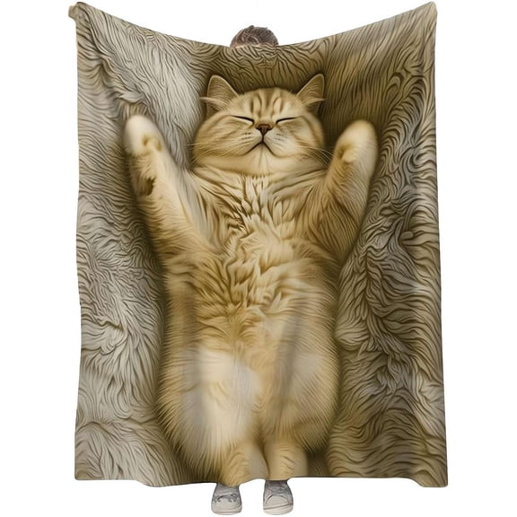 Cute Cat Print Flannel Blanket, Cozy Lightweight Throw Blanket with Life-like Kitten Design, Soft Warm Blanket for Bed Couch Home Travel