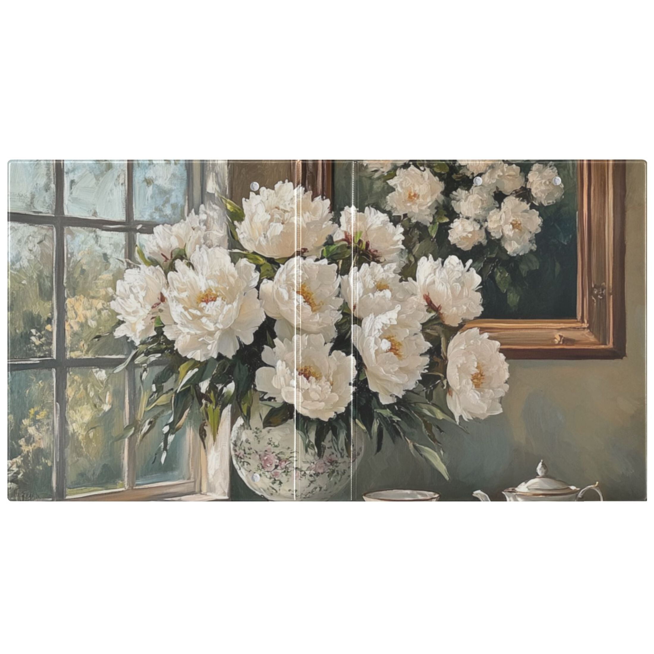 White Peonies 3 Ring Binders 1.5 inch Hardcover File Folders with Interior Pockets A4 Size Organizer for School Office Hospital Set of 2