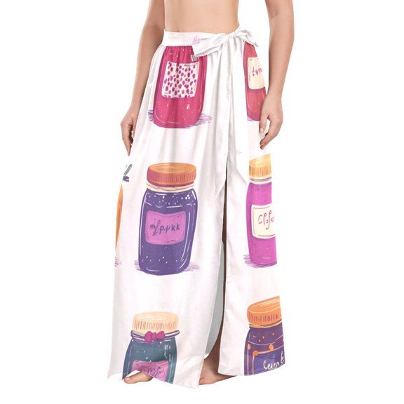 FORMRS Womens Long Sarong Beach Wrap Semi-Sheer Bikini Skirt Bathing Swimsuit Cover Up, Jam Jars