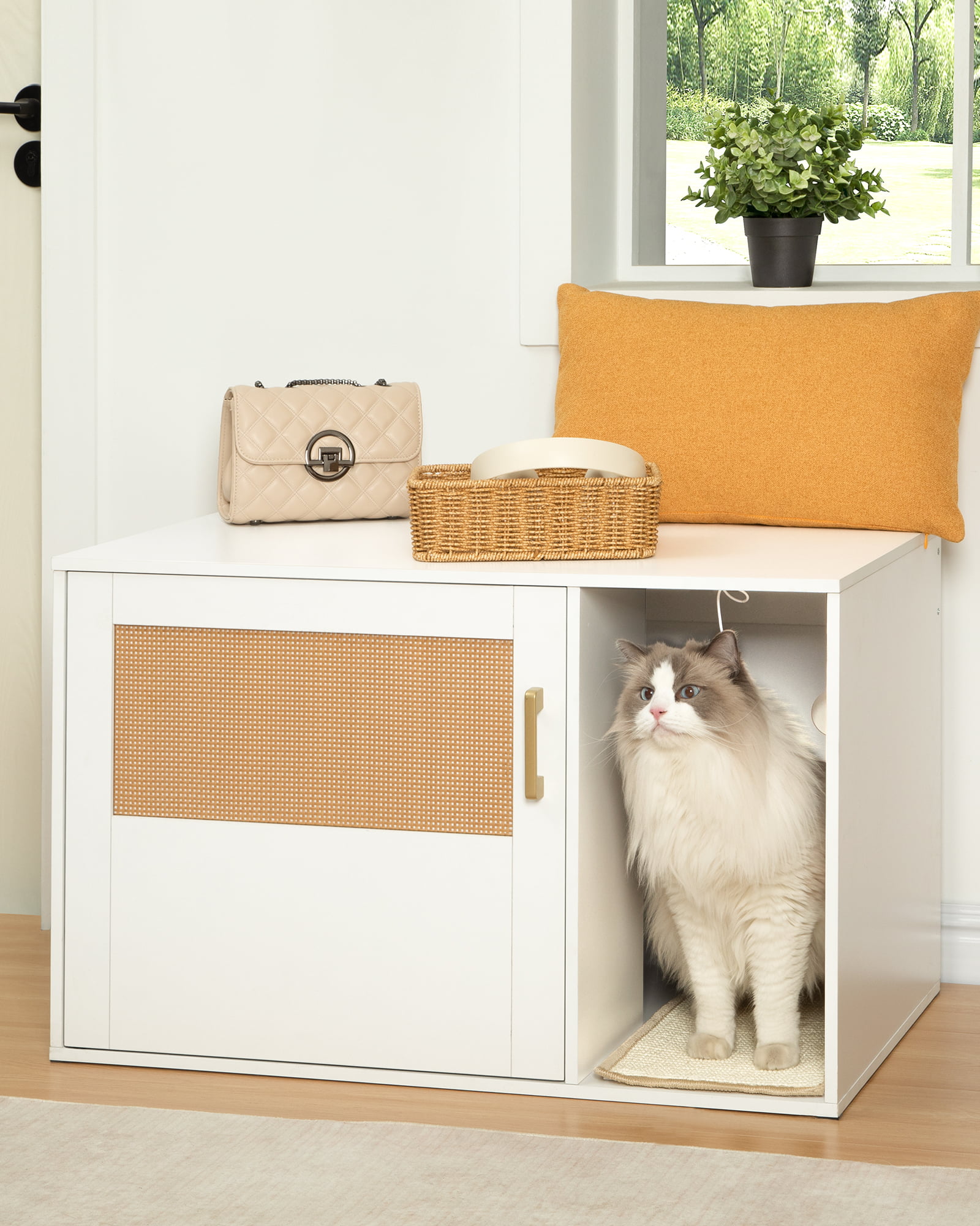 DINZI LVJ Litter Box Enclosure Furniture, Flip Top Hidden Litter Box with  Good Ventilation, Litter Box Cabinet, Wooden Cat Washroom Fit for Most of