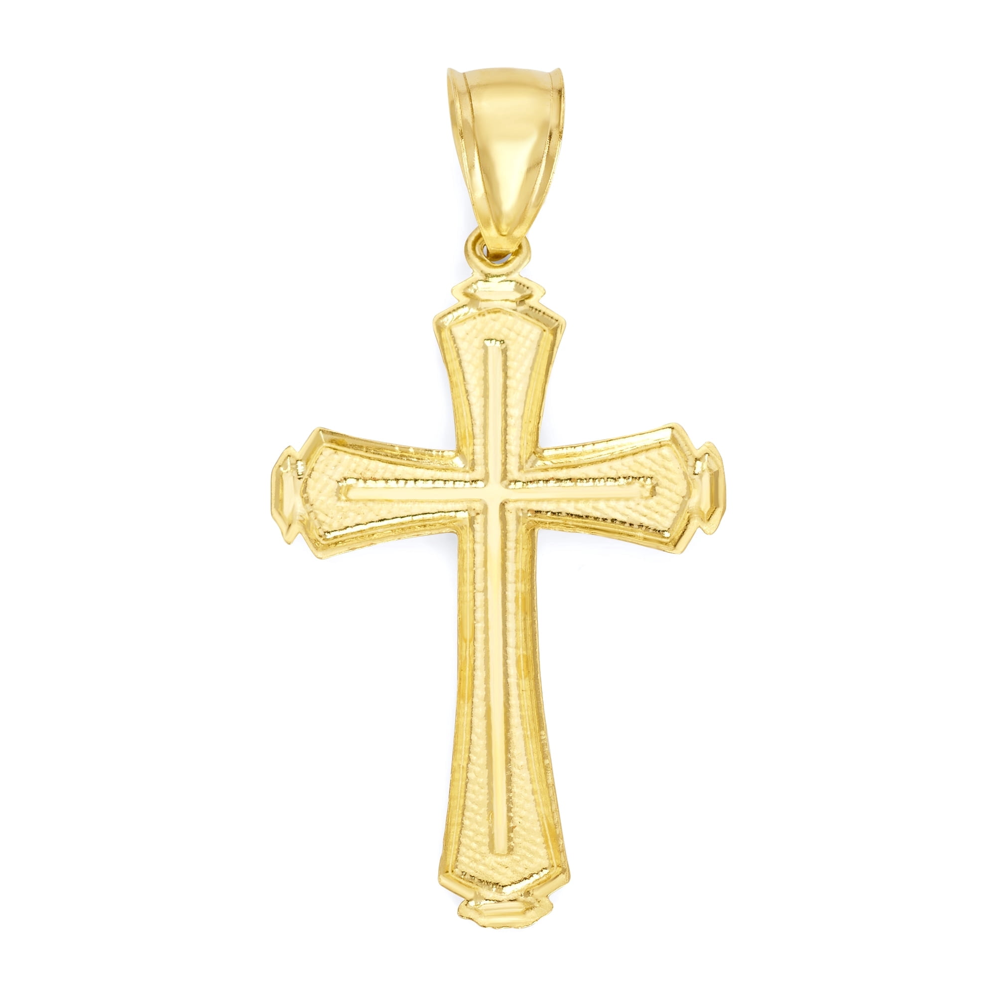 Golden Fire 10k Cross Pendant Necklace, Solid Gold Jewelry for Men