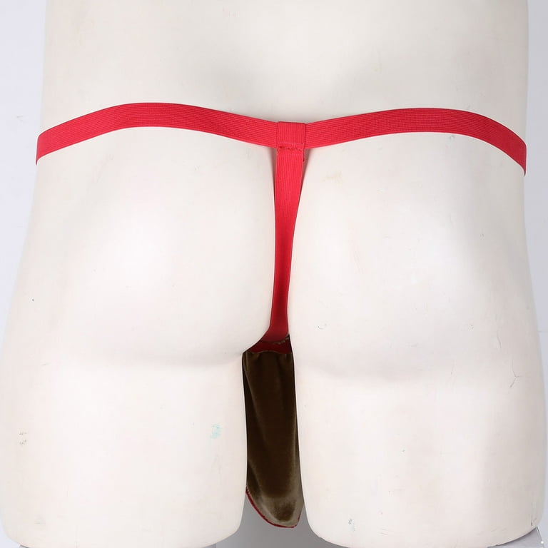 iiniim Men Santa Claus Christmas Velvet Underwear Sexy Pouch Skirted Thong  G-String with Hat