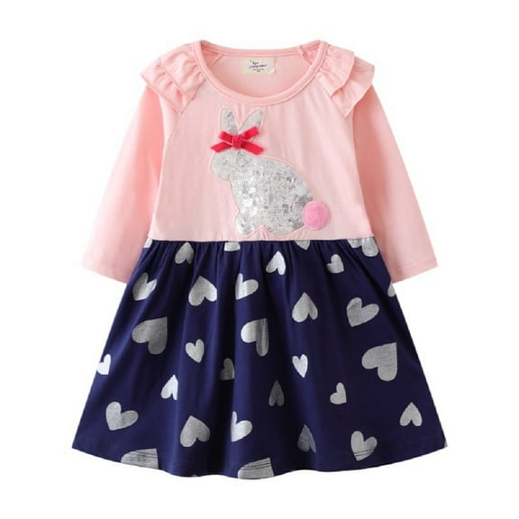 Chenyin Toddler Baby Girls Printing Dresses Spring Fall Cotton Princess Dress 2-7 Years Kids Long Sleeve Sundress for Girls