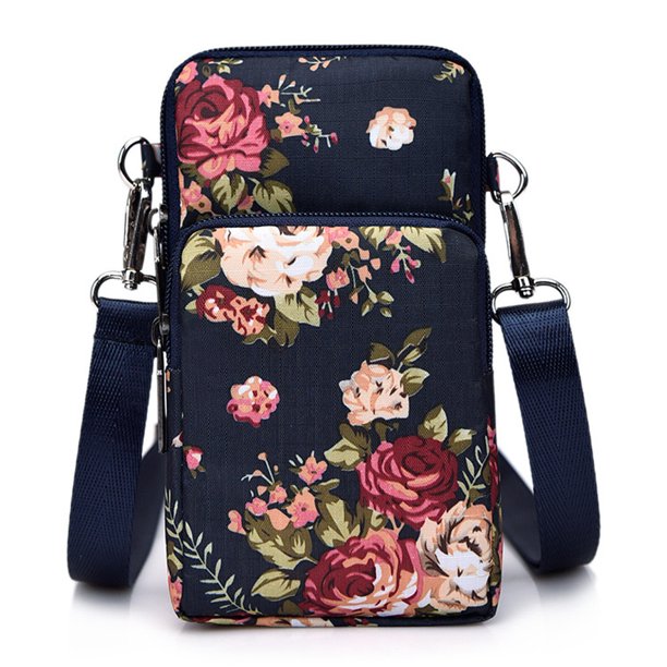 Pequeño monedero del teléfono celular para las mujeres, cartera de nylon del brazalete del deporte del bolso de hombro de la cremallera de 3 capas