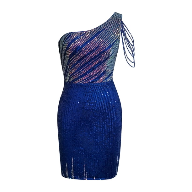 electric blue sequin dress Bltiby Womens Sparkly One Shoulder Patchwork Color Block Fashion Party Nightclub Slim Fit Short Cocktail Mini Dresses M short royal blue sequin dress