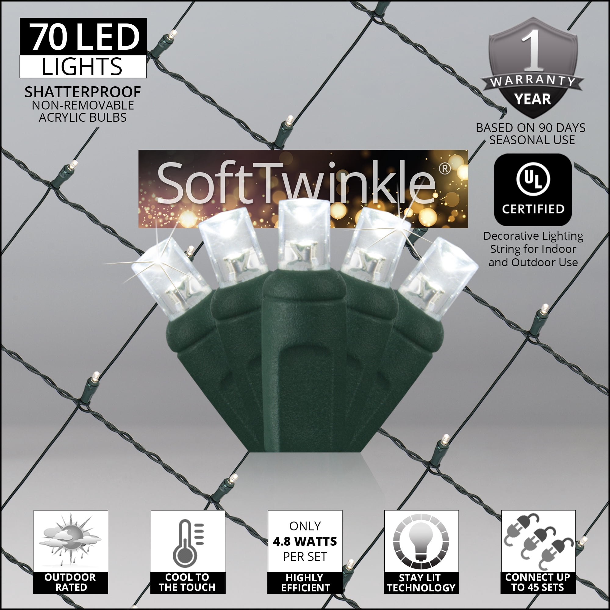 SoftTwinkle 4' x 6' Cool White LED Christmas Net Lights Net Style Mini Lights for Outdoor Party Wedding – Green Wire